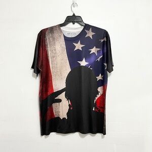 GET A LIFE Unisex Patriotic USA Military Shirt Crew Neck Short Sleeve Size XL